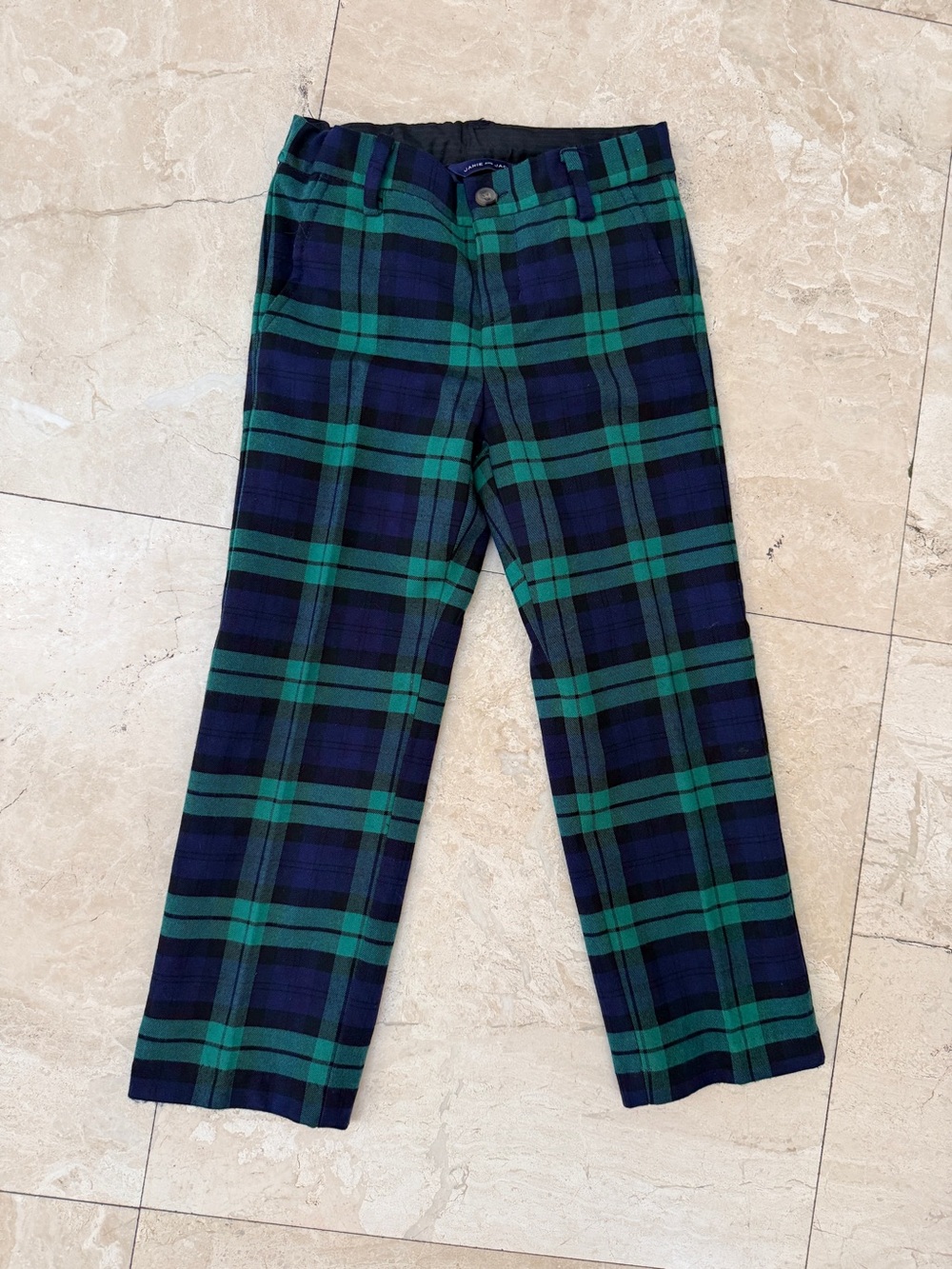 Janie and Jack suit set (4 pcs)Navy Velvet Blazer, Vest & Green Plaid Pants Set - Picture 5 of 11